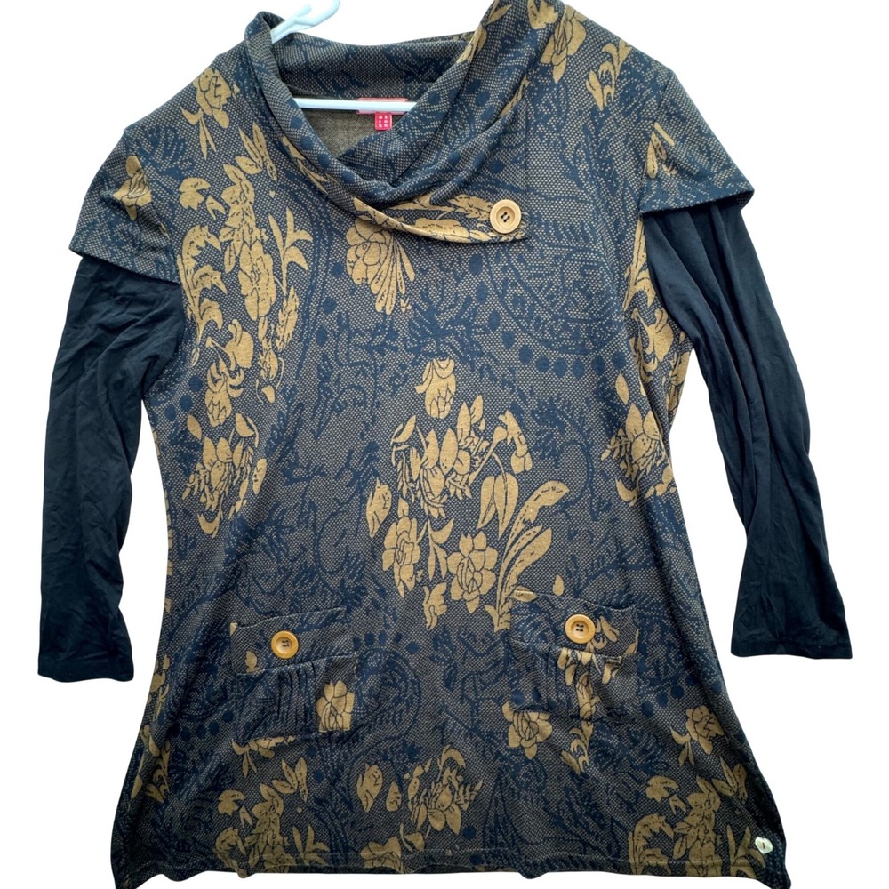 Joe Browns Tunic Top Womens 14 Brown Floral Paisley Cowl Neck Boho Whimsigoth